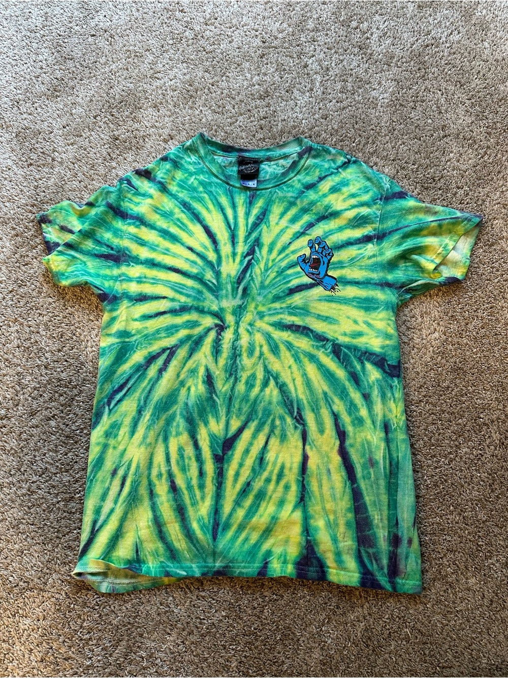 Santa Cruz Green and Yellow Tie-Dye Tee with Chest Logo Men’s Medium